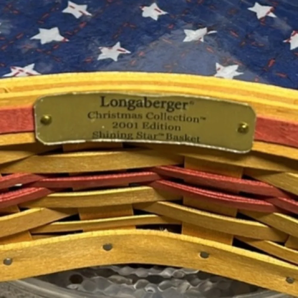 🇺🇸Longaberger 2001 Holiday Hostess Shining Star Basket Large Cloth Plastic Liner